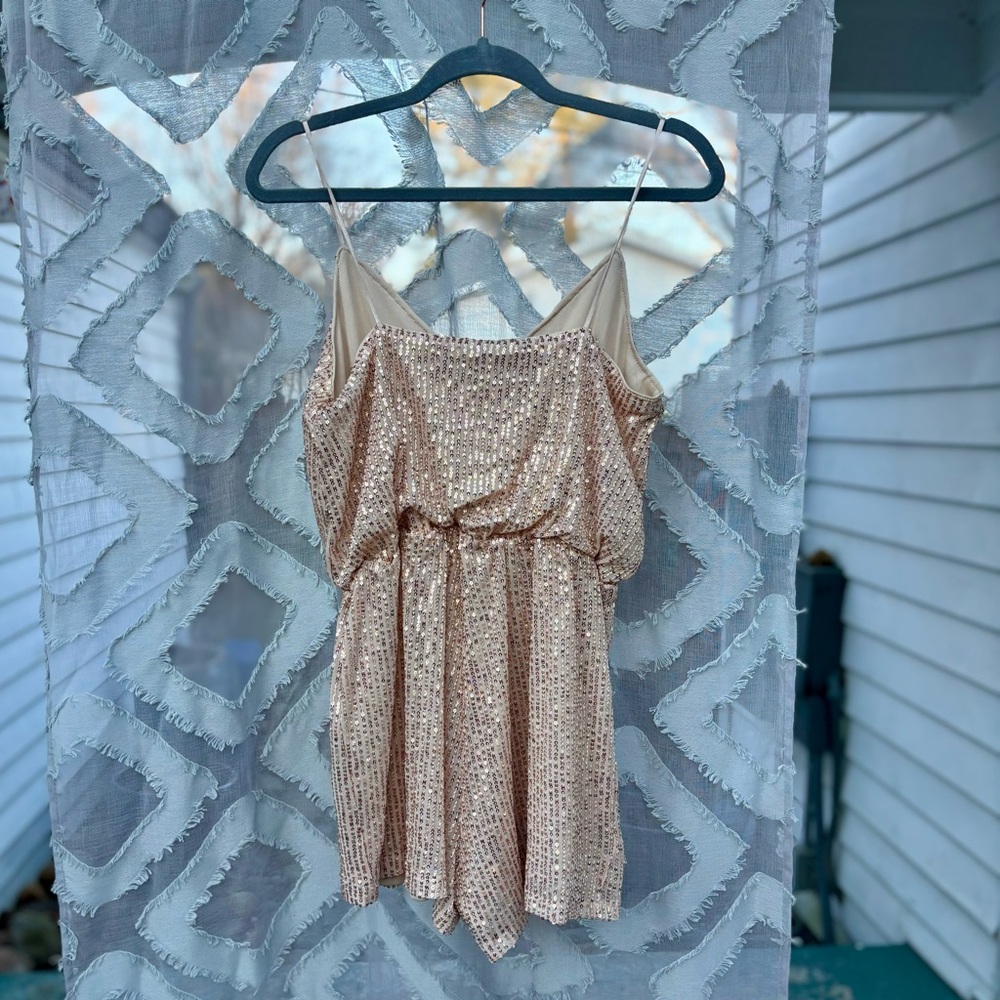 Double Crazy Gold Sequin Romper Lined Onesie Shor… - image 6
